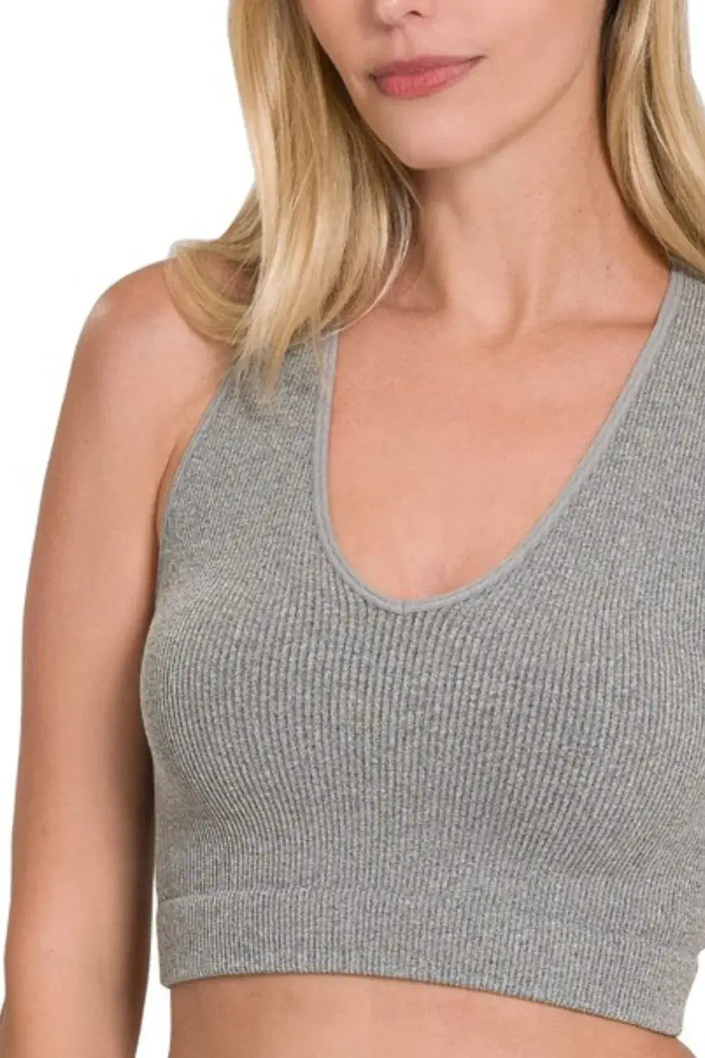 Zenana Seamless Ribbed Cropped Racerback Tank Top