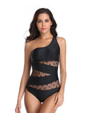 One Shoulder Polka Dot One-Piece Swimwear - felvior