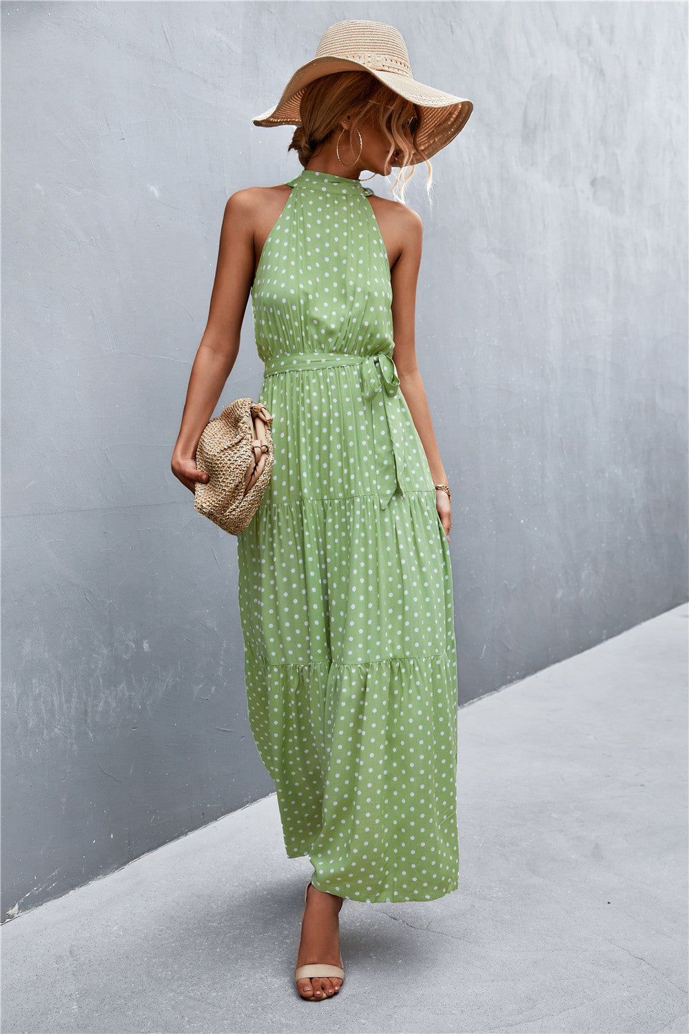 Printed Sleeveless Tie Waist Maxi Dress - felvior