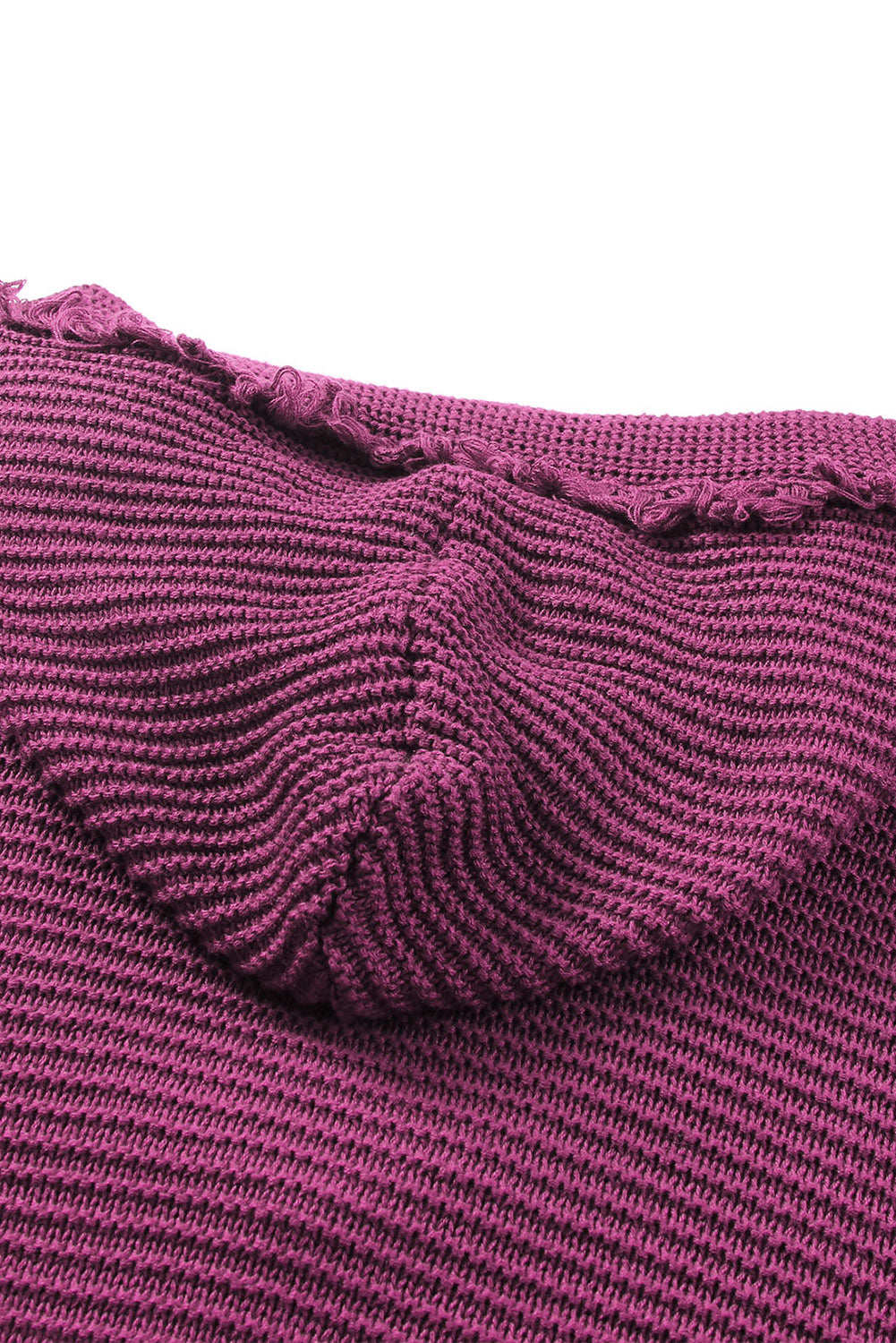 Woven Right Horizontal Ribbing Fringe Trim Hooded Sweater - felvior