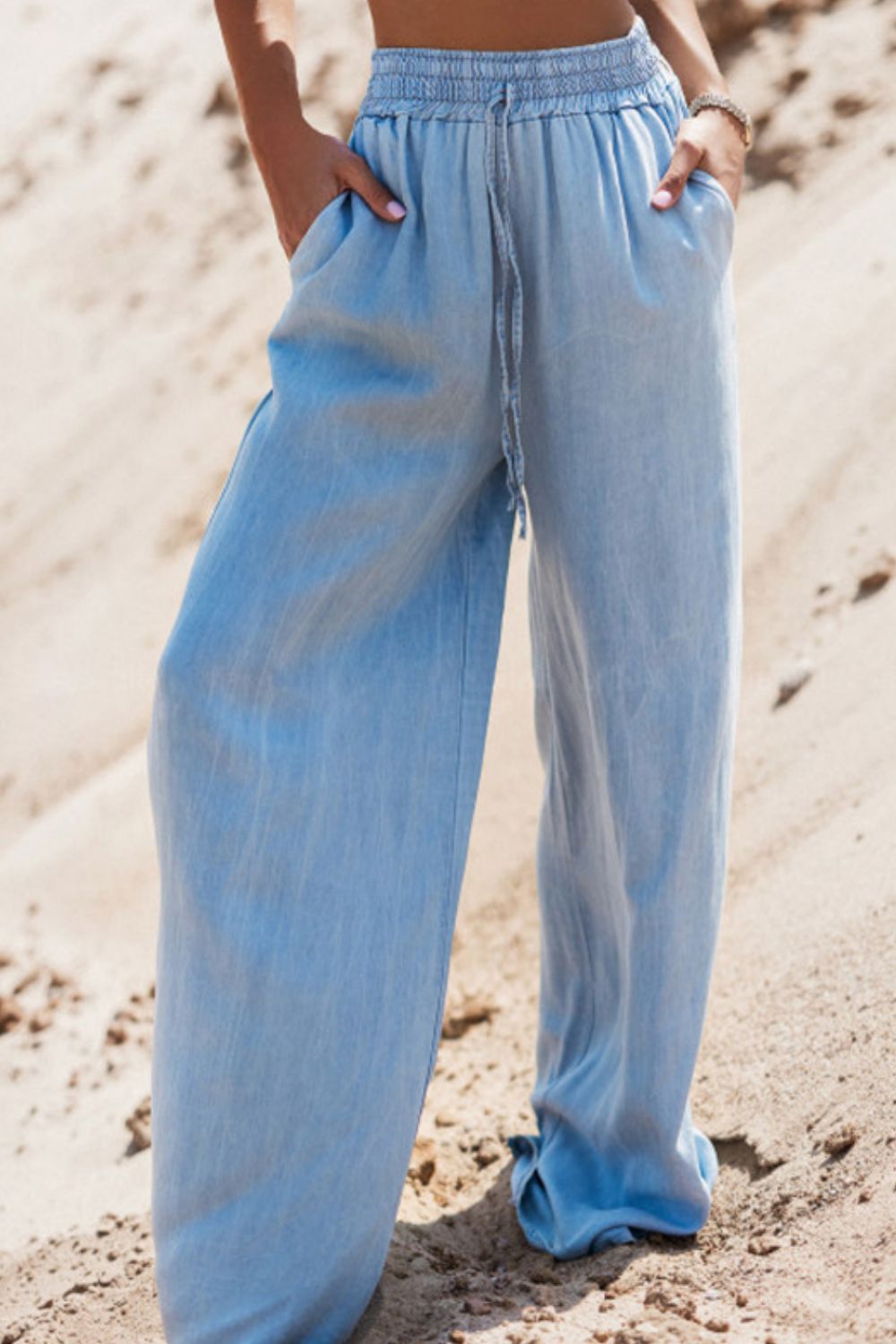 Drawstring Wide Leg Jeans - felvior