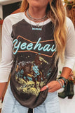 Graphic Contrast Round Neck Raglan Sleeve T-Shirt - felvior