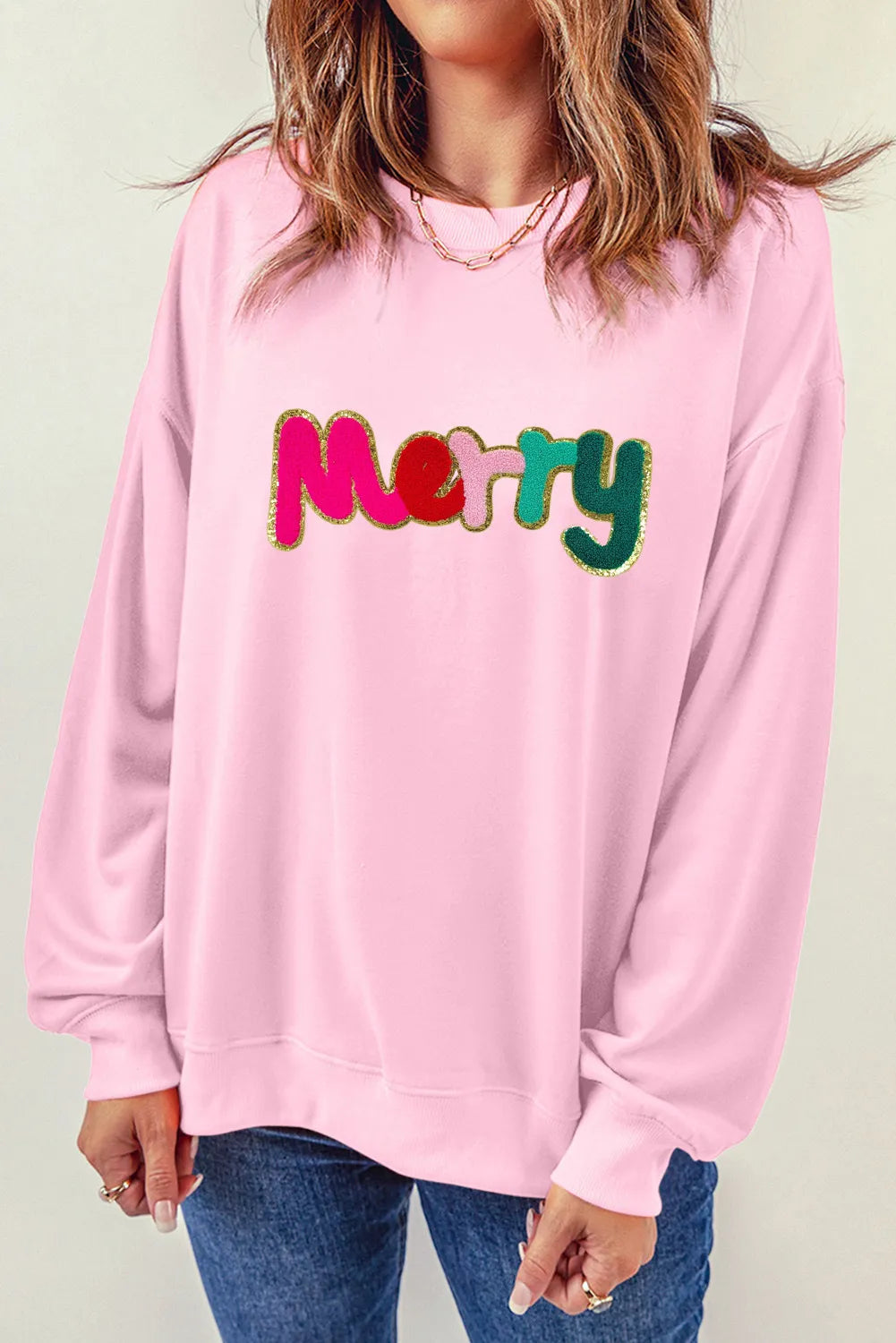 MERRY Round Neck Long Sleeve Sweatshirt - felvior