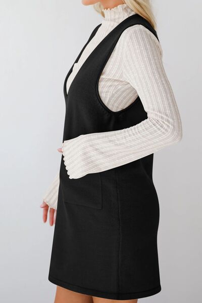 Lovelet Pocketed V-Neck Mini Sweater Overall Dress