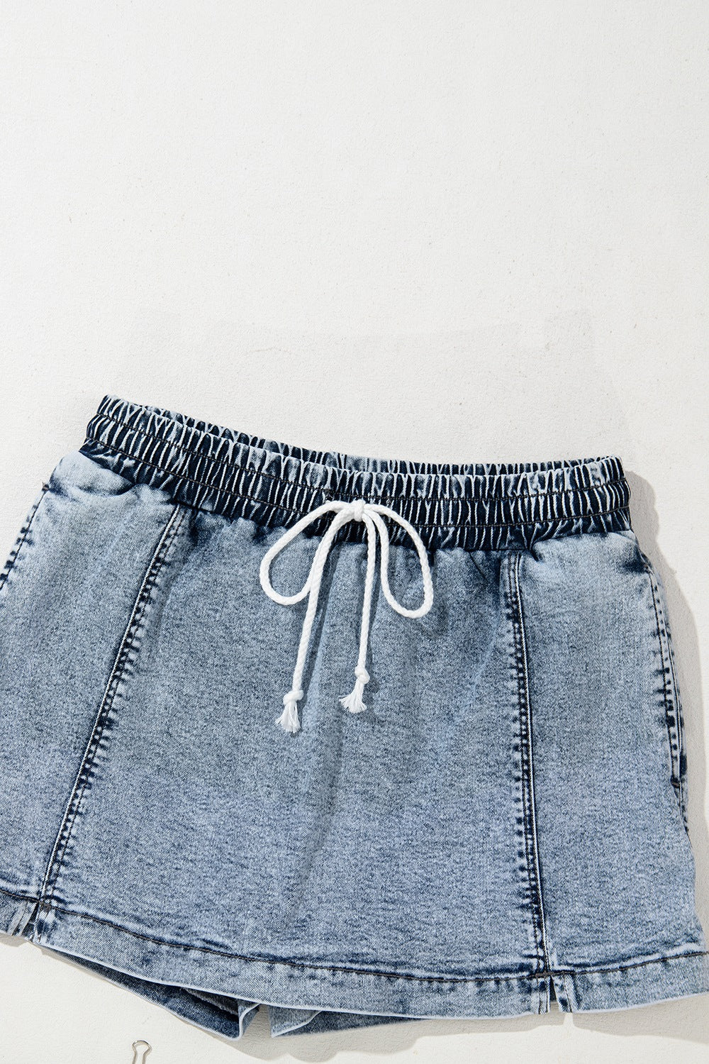 Drawstring High Waist Pocketed Denim Shorts - felvior