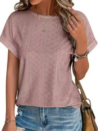 Eyelet Round Neck Short Sleeve Top