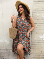 Plus Size Floral Notched Sleeveless Dress