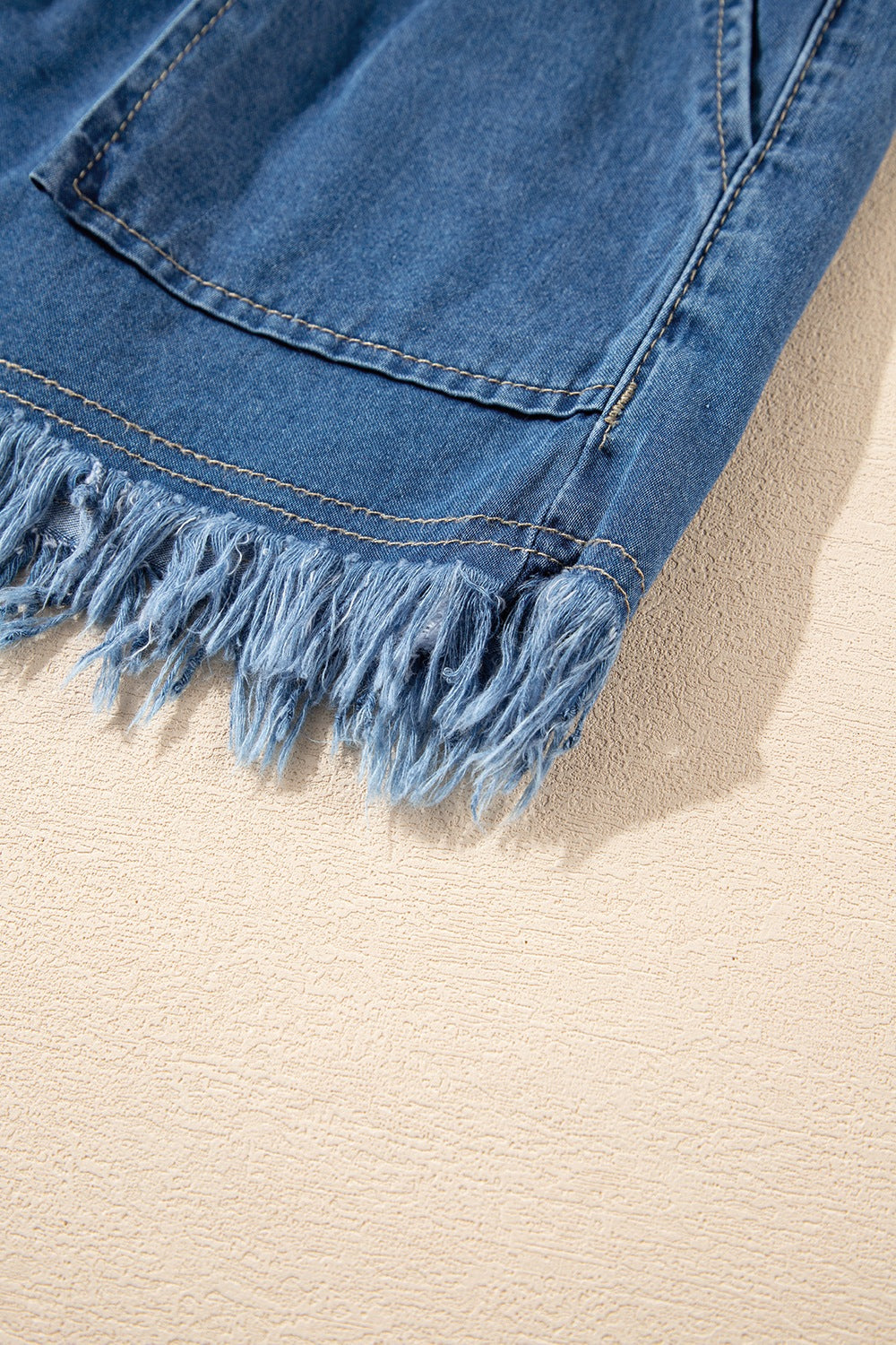 Raw Hem Drawstring High Waist Denim Shorts with Pockets - felvior