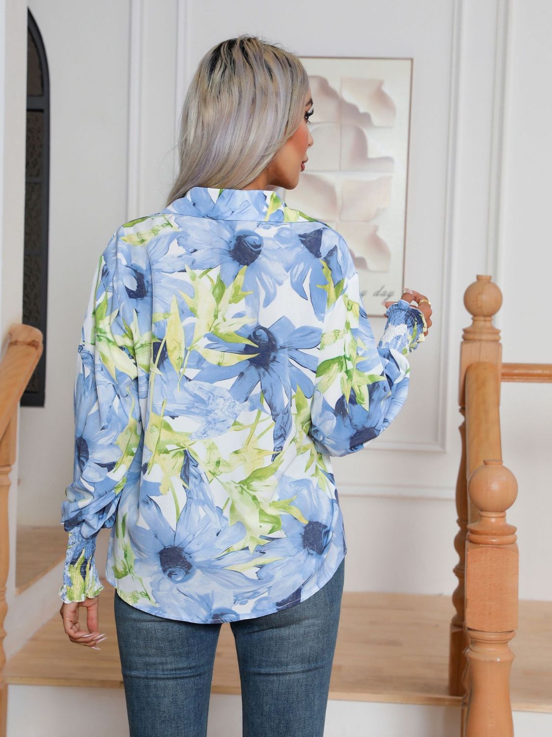 Button Down Printed Long Sleeve Shirt - felvior
