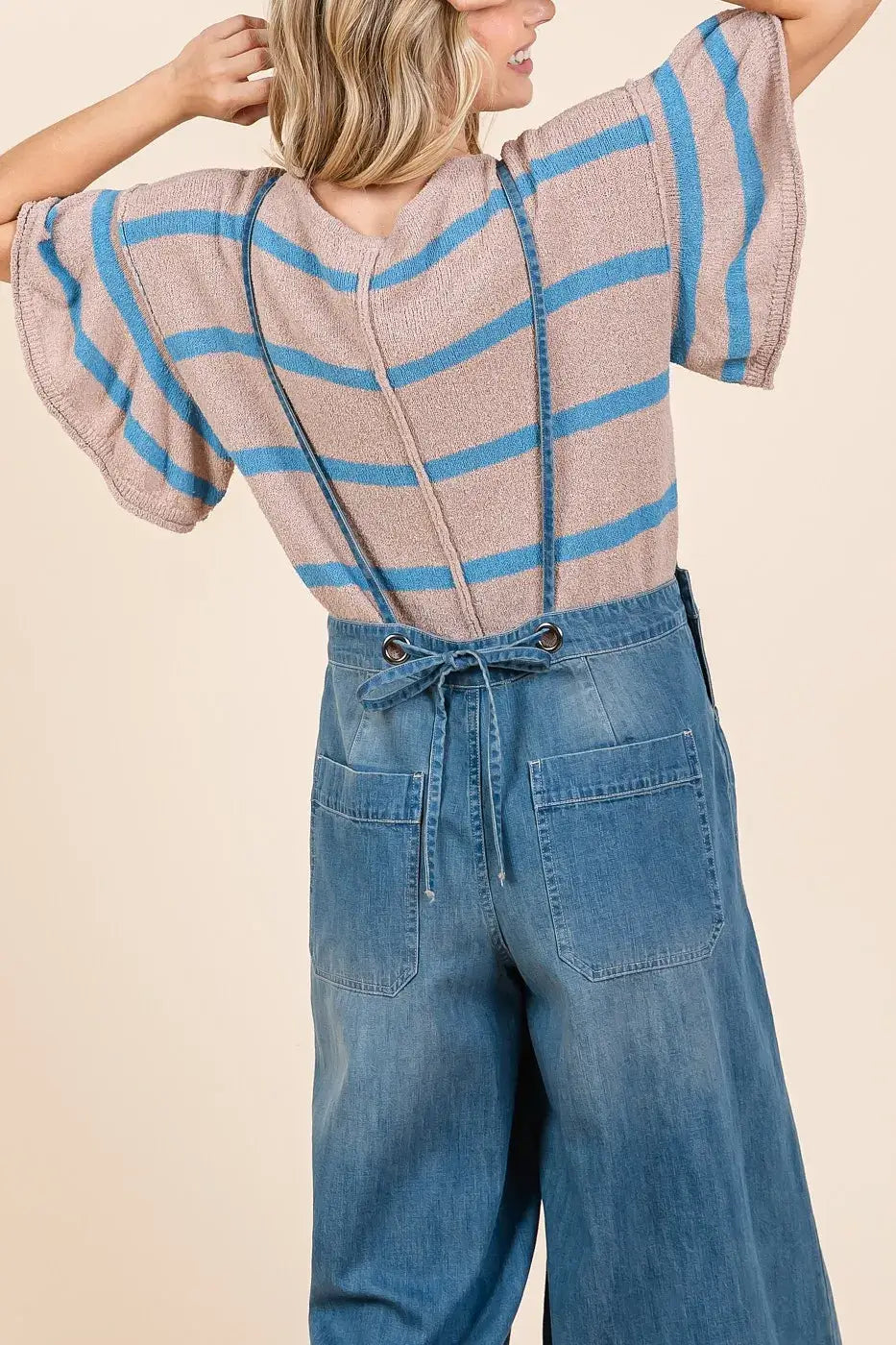 Mittoshop Denim Tie Back Sleeveless Wide Leg Overalls