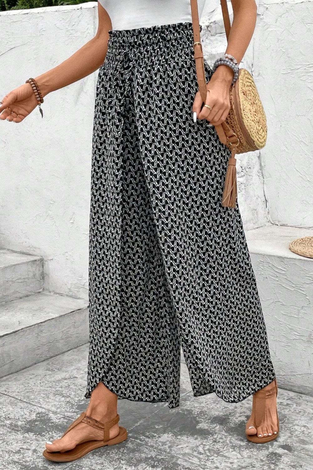 Slit Printed Wide leg Pants - felvior