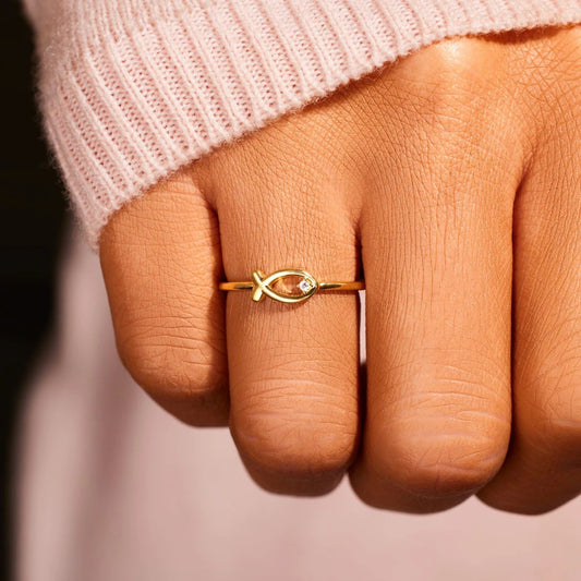 925 Sterling Silver Inlaid Zircon Fish Ring - felvior