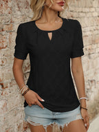 Eyelet Round Neck Short Sleeve Top