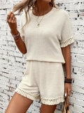 Tassel Round Neck Top and Shorts Set - felvior