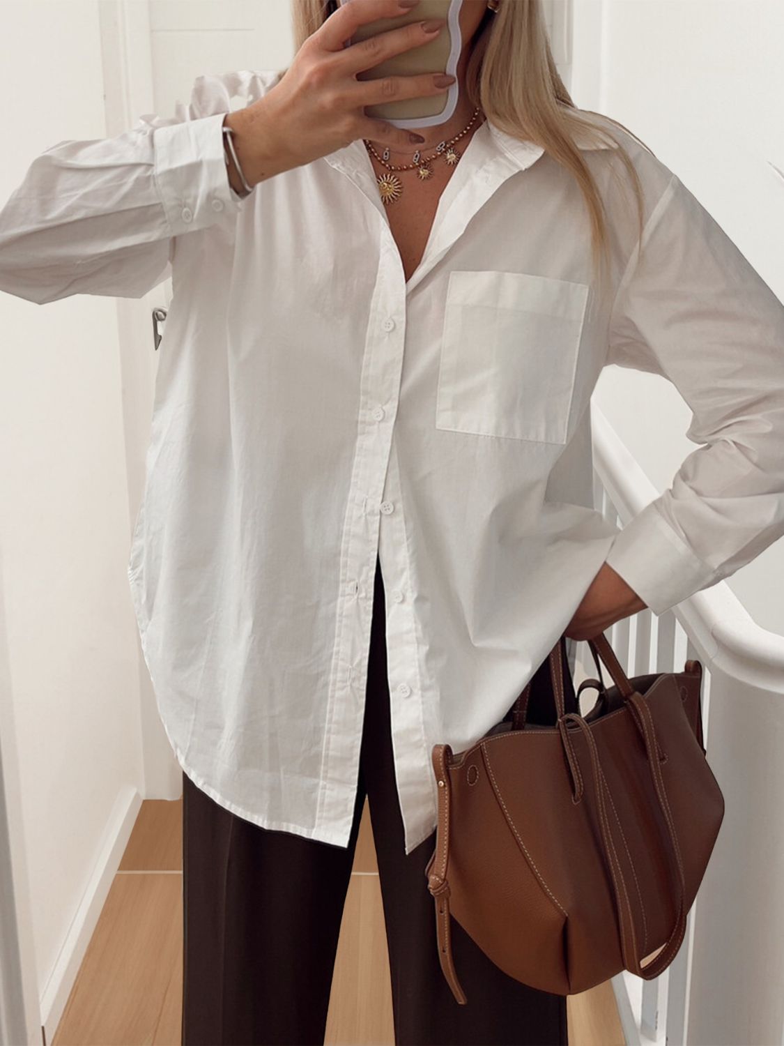 Devine Collared Neck Long Sleeve Shirt - felvior