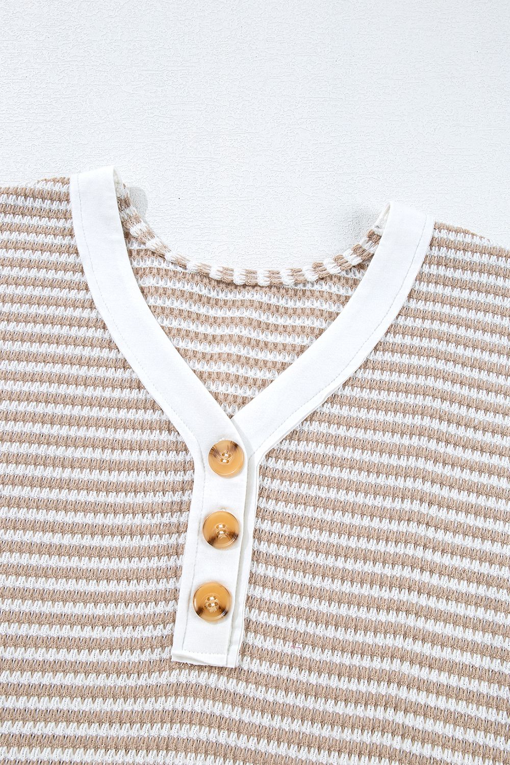 Stripe Buttoned Front V Neck T Shirt - felvior