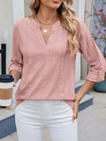 Eyelet Notched Roll-Tab Sleeve Top