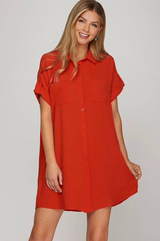 She + Sky Full Size Button Down Short Sleeve Woven Shirt Dress Plus Size Hauptbild