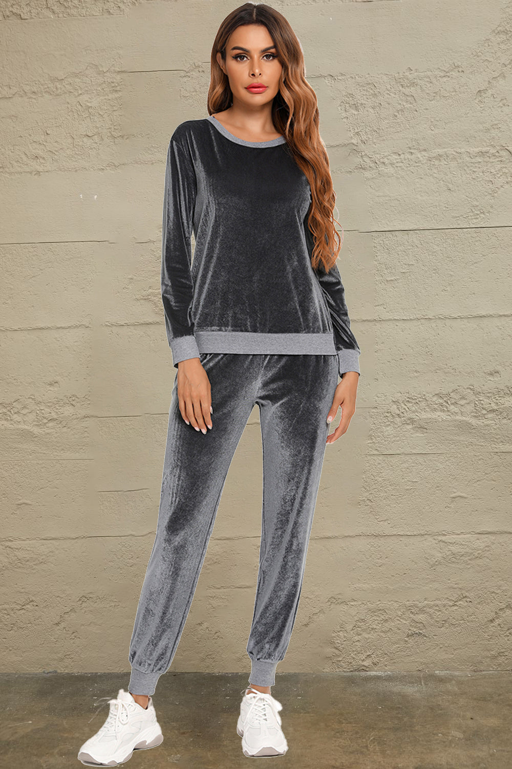 Round Neck Long Sleeve Loungewear Set with Pockets Main image