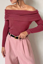 Off-Shoulder Long Sleeve Knit Top