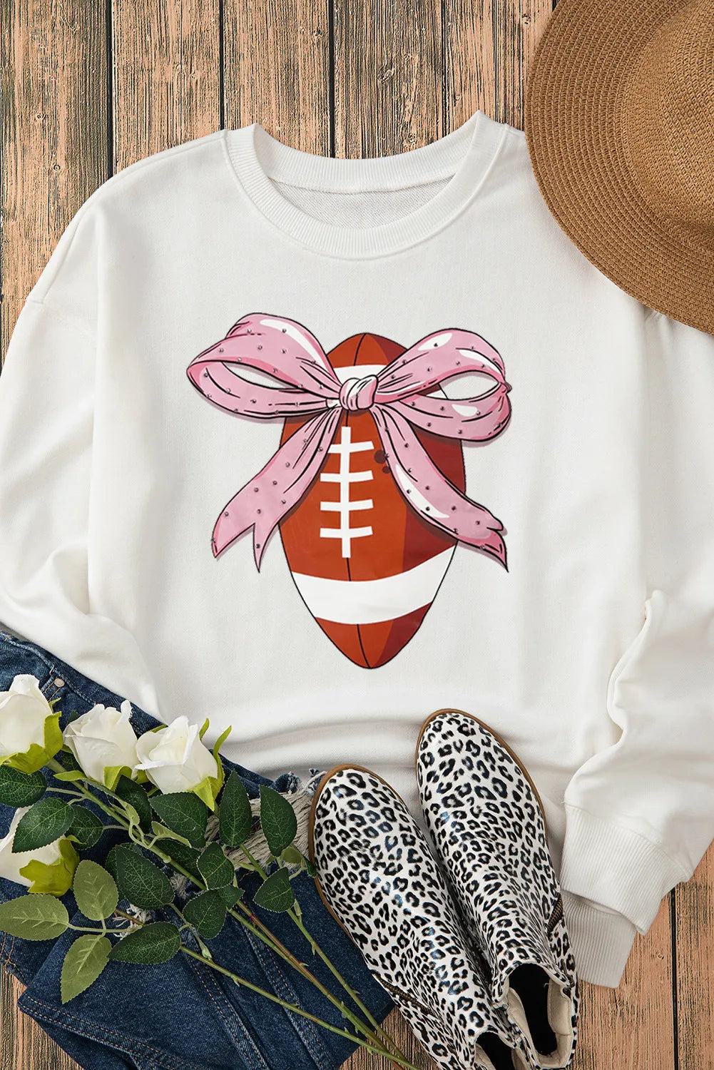 Football Round Neck Long Sleeve Sweatshirt - felvior