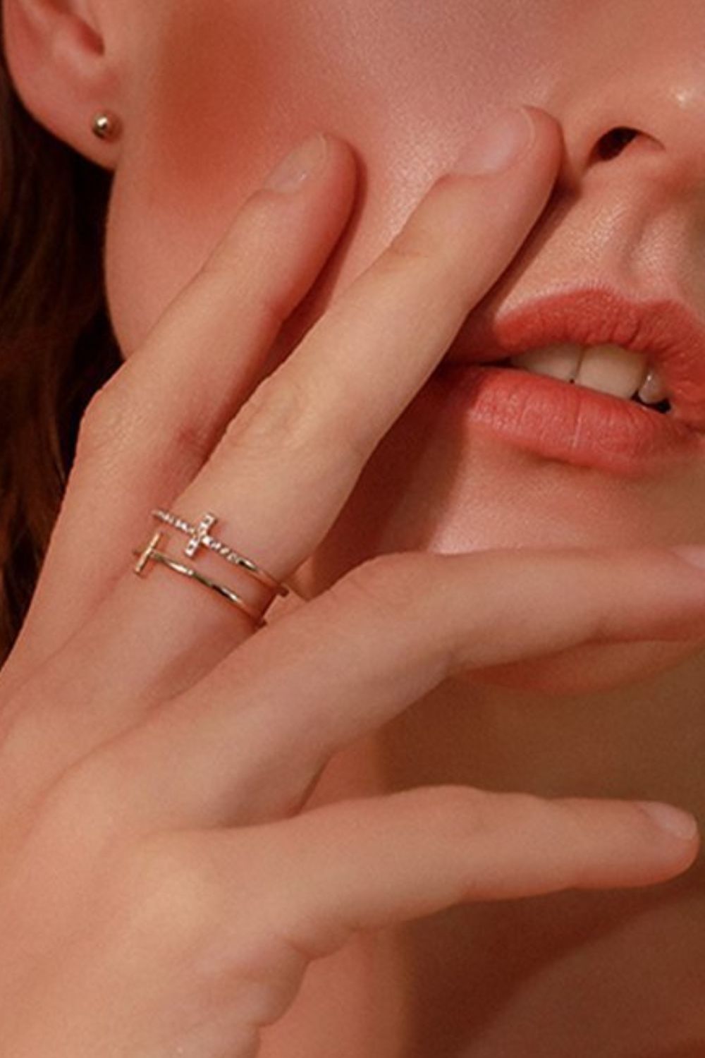 925 Sterling Silver Inland Zircon Cross Ring - felvior