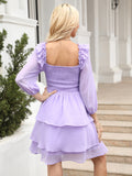 Smocked Square Neck Layered Dress - felvior