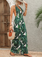 Printed Halter Neck Wide Leg Jumpsuit