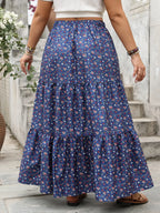 Plus Size Floral Elastic Waist Maxi Skirt
