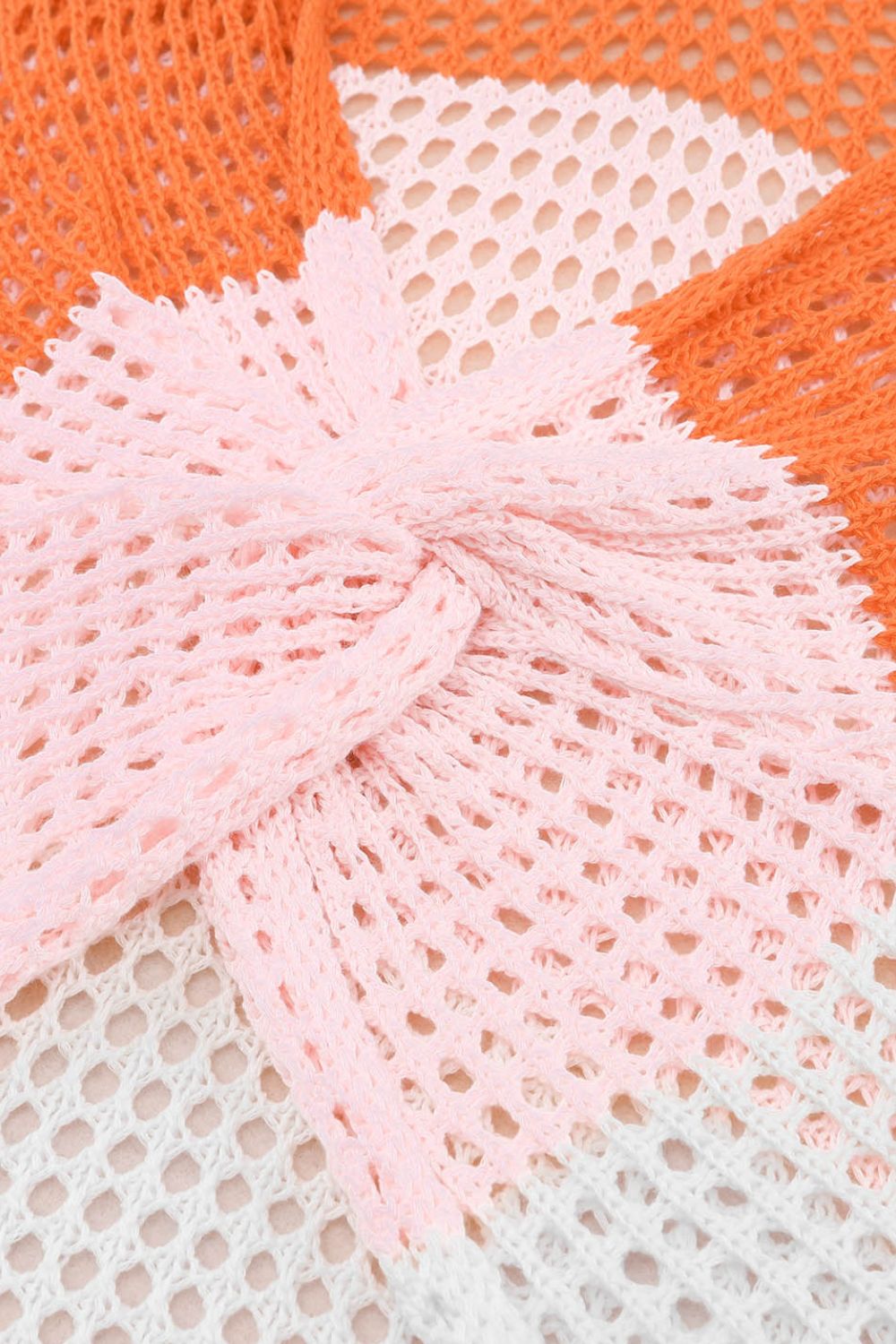 Twisted Back Round Neck Contrast Knit Cover Up