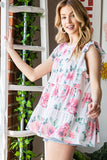 Heimish Full Size Butterfly Short Sleeve Round Neck Floral Print Tiered Top Plus Size - felvior