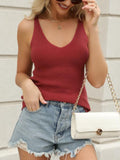 V-Neck Wide Strap Knit Tank - felvior