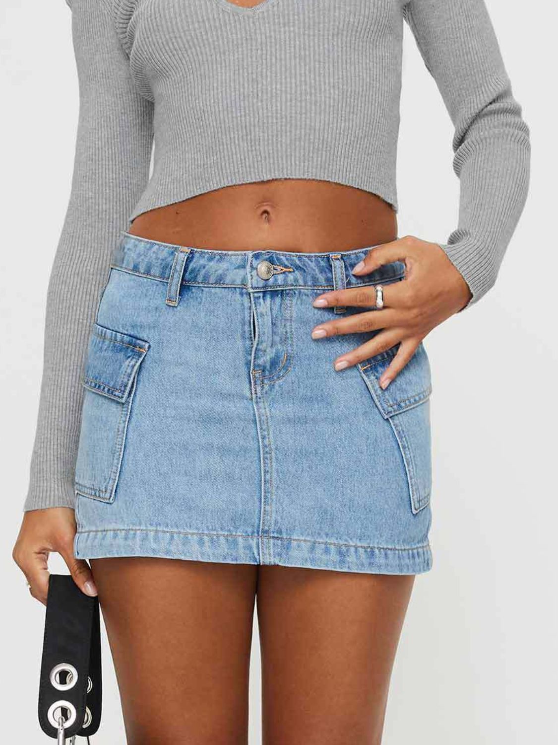 Mini Cargo Denim Skirt with Pockets - felvior