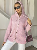 Drawstring Button Down Hooded Cardigan - felvior
