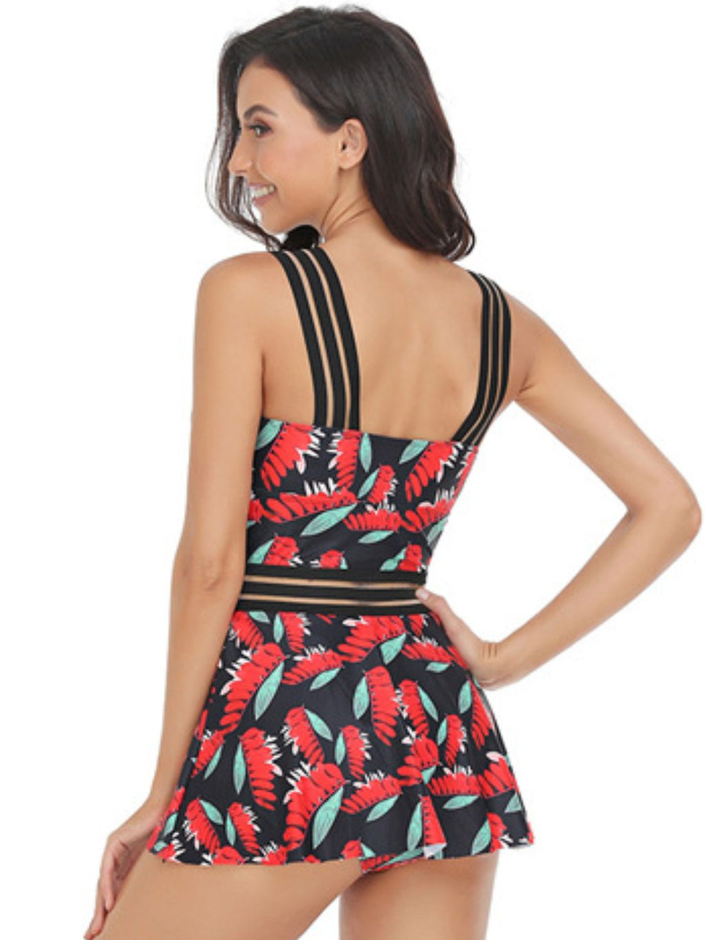 Ruched Printed Sweetheart Neck Two-Piece Swim Set