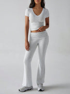 Devine V-Neck Top and Bootcut Leggings Set
