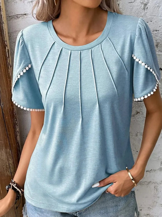 Full Size Round Neck Petal Sleeve Blouse Plus Size - felvior