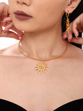 18K Gold-Plated Sun Necklace and Earrings 2 Piece Jewelry Set - felvior