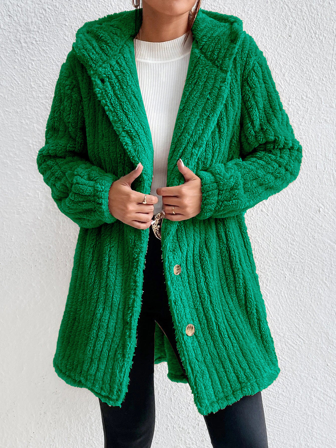 Button Down Hooded Coat - felvior