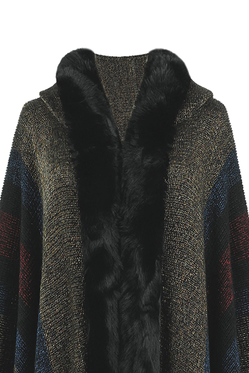 Color Block Fringe Detail Poncho - felvior