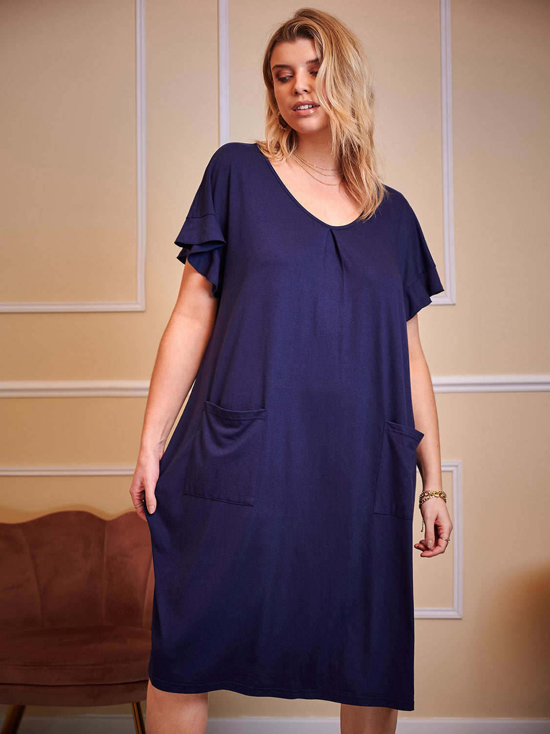 Plus Size Round Neck Short Sleeve Lounge Dress - felvior