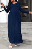 Plus Size Round Neck Long Sleeve Maxi Dress with Pockets - felvior