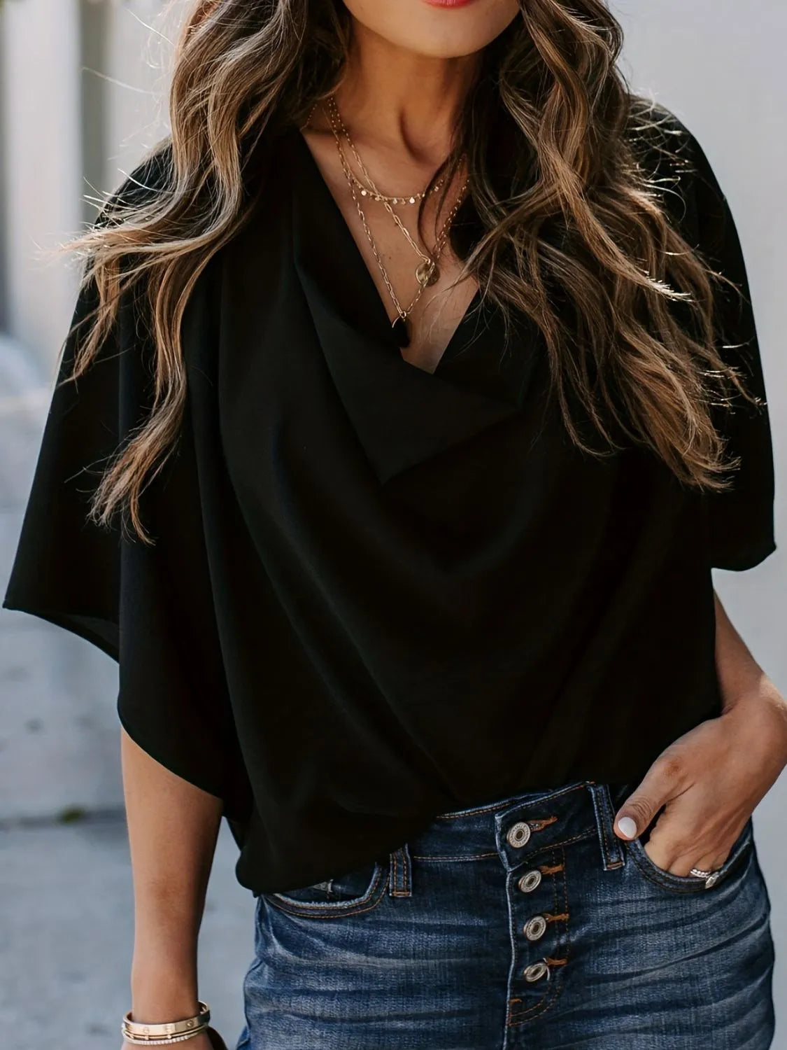 Full Size Ruched Three-Quarter Sleeve Blouse Plus Size - felvior