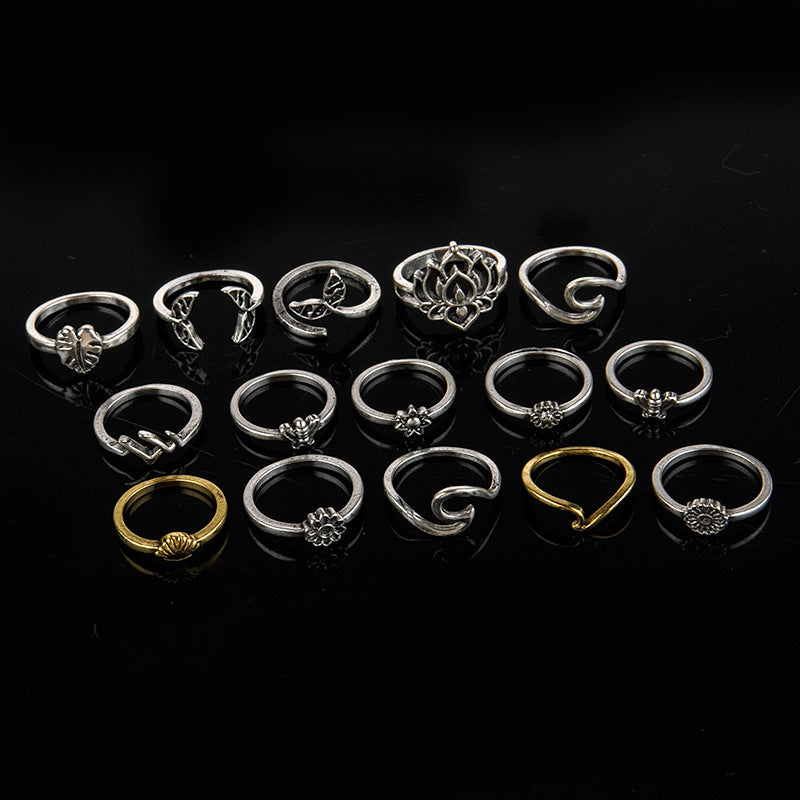 Alloy Multi Shapes 15-Piece Ring Set - felvior