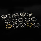 Alloy Multi Shapes 15-Piece Ring Set - felvior