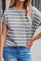 Striped Short Sleeve Knit Top