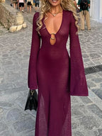 Slit Plunge Flare Sleeve Cover-Up Dress