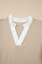 Ruffled Notched Cap Sleeve Top