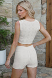 Eyelet Round Neck Tank and shorts Sweater Set - felvior
