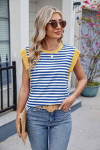 Contrast Striped Round Neck T-Shirt
